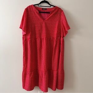 Bloomchic Women’s Plus Size 16-20 Midi Dress Red White Shift Tiered Festive